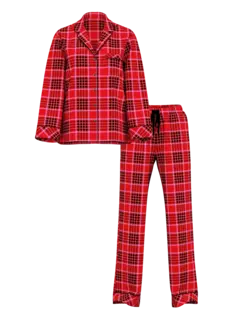 Pijama Franela Rojo Cuadrillé Lurex Línea Signature Victoria's Secret - tienda online