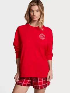 Pijama Remera Roja Strasses Shorts cuadrille Linea Signature XS S M Victoria's Secret - comprar online