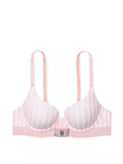 Corpiño Rayado Icónico Rosa y Blanco Push-up 34B 34C Logo Strasses Victoria's Secret en internet