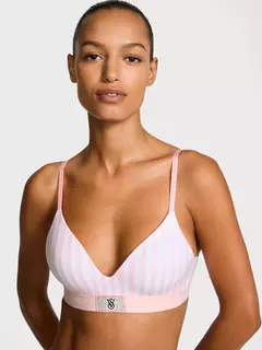 Corpiño Rayado Icónico Rosa y Blanco Lightly Lined 34B 34C Logo Strasses Victoria's Secret - comprar online
