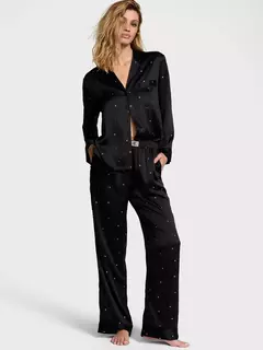 Pijama Saten Negro Estrellas & Strasses Logo M L Victoria Secret - comprar online