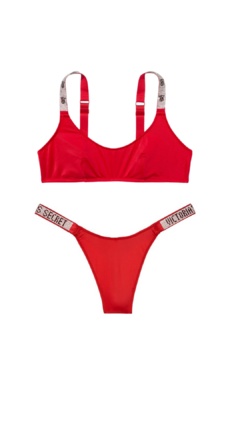 Conjunto Combinado Corpiño Bralette Rojo Logo VS + Colaless Very Sexy Shine L Victoria's Secret - comprar online