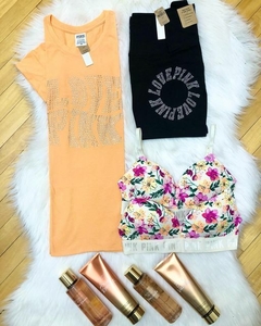 Remera Naranja Logo LOVE PINK Strasses M Victorias Secret - Ninna's Choice