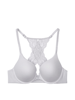 Corpiño Gris Claro Aro Push-up Encaje Cruzado Espalda 34D Victoria's Secret