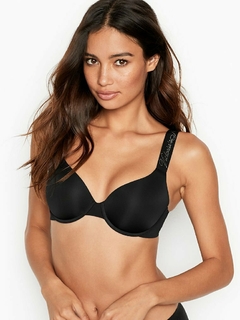 Corpiño Negro Push-up 32DD Logo Lurex Breteles Victoria's Secret