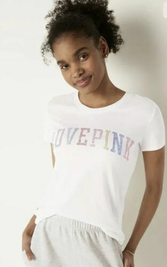 Remera Blanca Logo LOVE PINK Strasses S Victorias Secret - comprar online