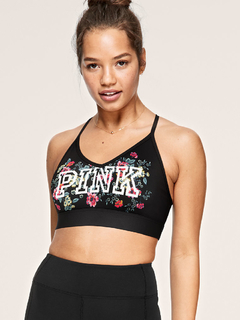 Corpiño Top Ultimate Negro Flowers Pink S 85-90 Victoria's Secret