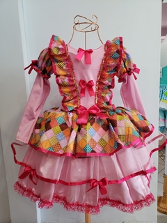 Vestido junino Juliana Xadrez pink - Mini Diva