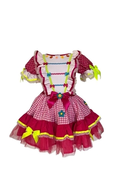 Vestido Arraia xadrez rosa luxo - Mini Diva