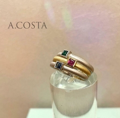 Anel Mini Solitário Carre de Safira ouro 18k - comprar online
