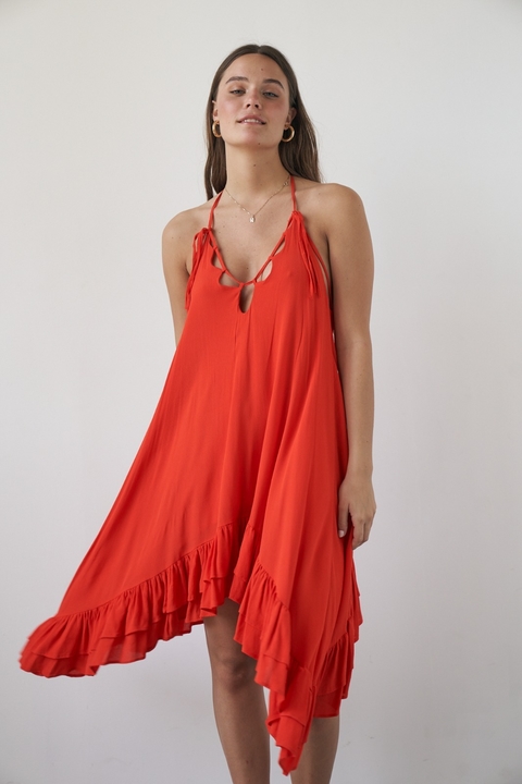 Vestido Midi Hibiscus Rojo