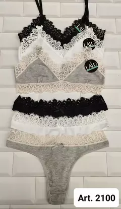 Conjunto top bralette algodón y puntilla Lalu Art. 2100