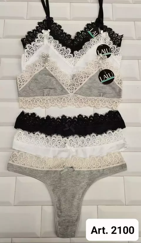 Conjunto top bralette algodón y puntilla Lalu Art. 2100