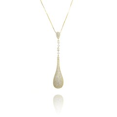 Colar Gota Pêndulo Dourada Cravejada de Zircônia.
