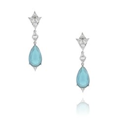 Brinco Gota Azul Turmalina com Zircônias Triangulares.