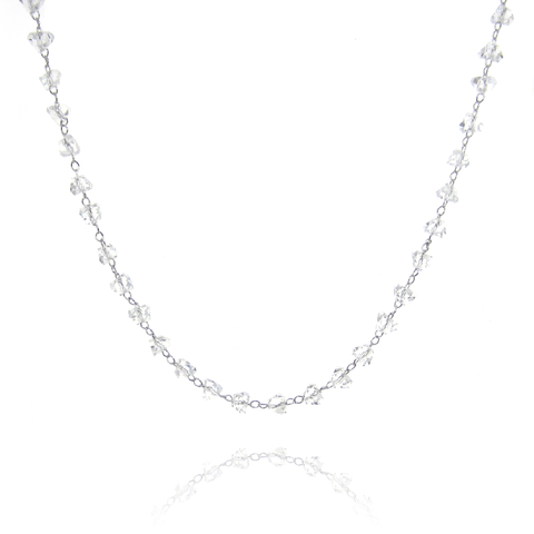 Colar Choker Prateado com Banho de Ródio e Cristal