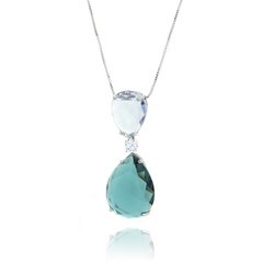 Colar Zircônia Gota Azul e Verde.