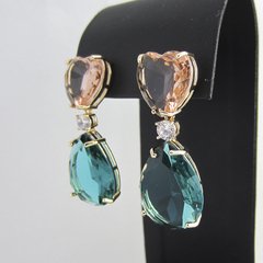 Brinco Zircônia Coração com Gota Topazio e Verde. - comprar online
