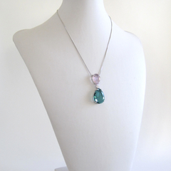 Colar Zircônia Gota Rosa e Verde - comprar online