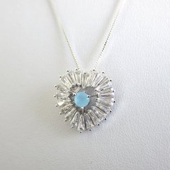 Conjunto Colar e Brinco de Zircônia Azul com Pedrinhas Transparente na internet