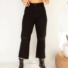 Jeans Wide Leg Negro con Rotura