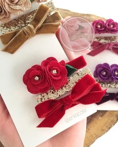 Trio Hair Clips - Floral c/ lacinho em Veludo - loja online