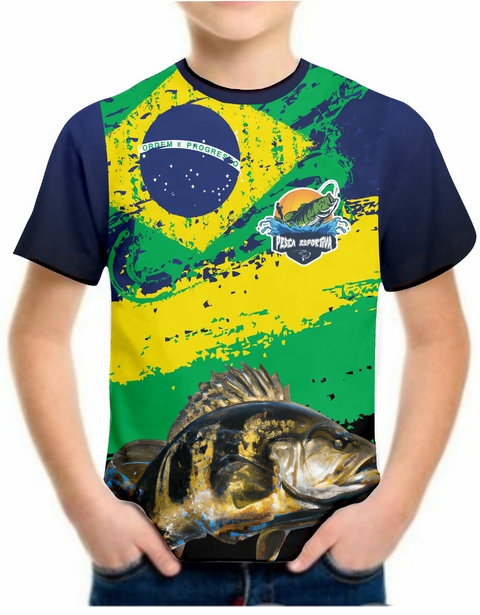 Camiseta Pesca Proteção UV50 Infantil Manga Curta Brasil