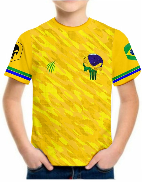 Camiseta Camuflada Brasil Meninos Infantil Blusa Exercito Am