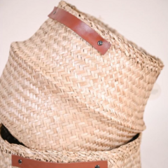 Canasto Fibra Natural con Ecocuero M 30cm x 24cm - comprar online