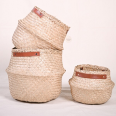 Canasto Fibra Natural con Ecocuero XL 36cm x 28cm