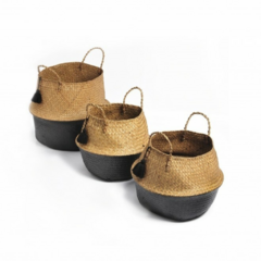 Canasto Fibra Natural Entramado Base Negra L - Verdeco Home & Garden