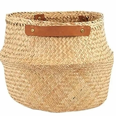 Canasto Fibra Natural con Ecocuero M 30cm x 24cm - Verdeco Home & Garden