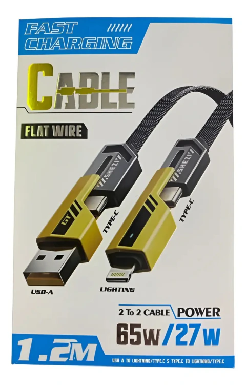 Cable Multifunción 4 En 1 65w Flat Wire 1,20 Mts