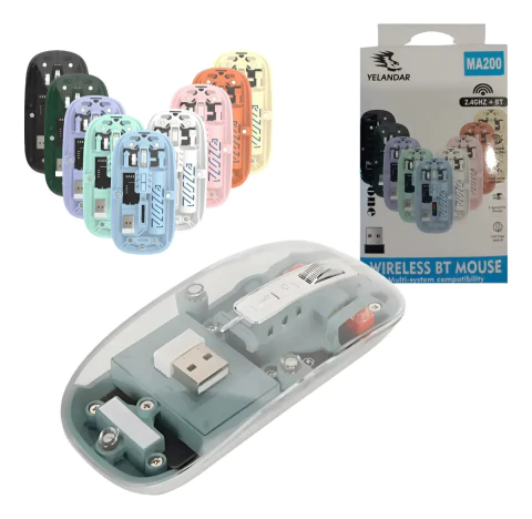Mouse Inalámbrico Yelandar MA2000 Transparente Dpi Ajustable Sensor Óptico