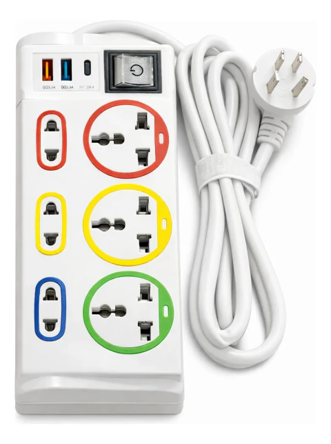 Zapatilla Alargue Universal 6 Tomas Con Cable + 2 Usb + 1 Usb C