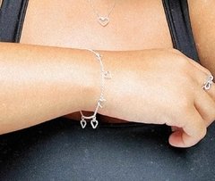 Pulseira de Prata Corações Pendurado Pequenos