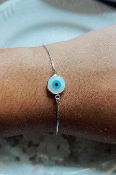 Pulseira de Prata olho grego Madrepérola