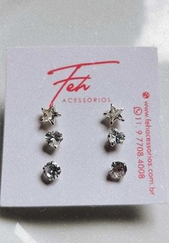 Trio de Brincos de Prata Mista Estrela, Bolinha e Coração - comprar online
