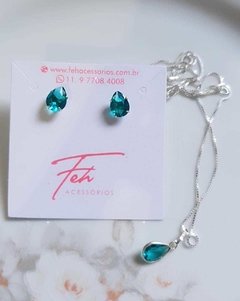 CONJUNTO GOTA CRISTAL VERDE 8 MM