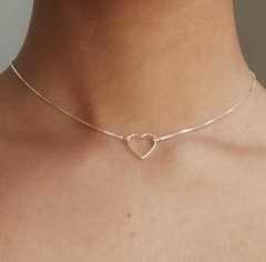 Choker de Prata Coração Solitario