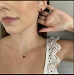 Kit colar e brincos cristal gota vermelho na prata legítima na internet