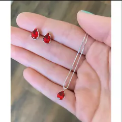 Kit colar e brincos cristal gota vermelho na prata legítima - comprar online