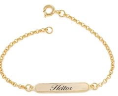 Pulseira infantil banhada ouro 18k com gravação a laser