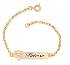 Pulseira infantil banhada ouro 18k com gravação a laser na internet