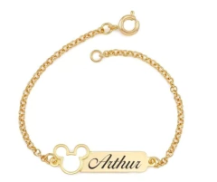 Pulseira infantil banhada ouro 18k com gravação a laser - Rainha das Alianças