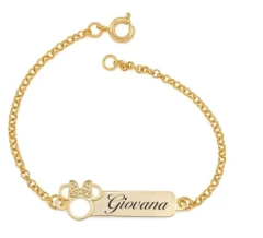 Pulseira infantil banhada ouro 18k com gravação a laser - loja online