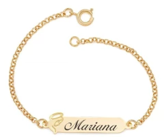 Pulseira infantil banhada ouro 18k com gravação a laser