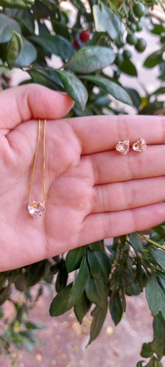 Conjunto Ponto de Luz Coração com cristal em cor - Banhado a Ouro 18K (cópia) - comprar online