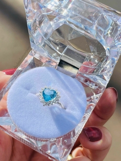 Anel princesa pedra coração 7mm azul claro Prata 925 - comprar online