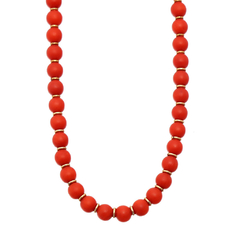 Colar vintage de coral com contas vermelhas e detalhes em ouro.
